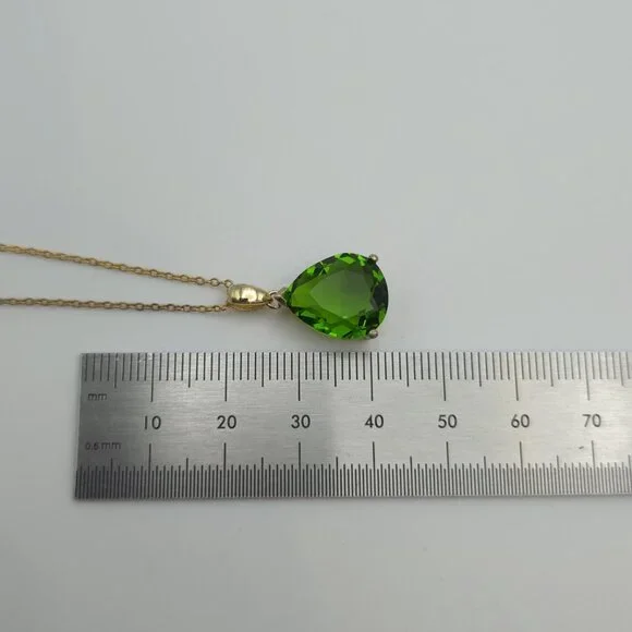 18 Inch Gold Over Sterling Silver Green Glass Gem Necklace A741 - Picture 7 of 8